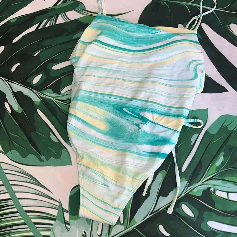 *Cupshe one piece, swimsuit, aqua, and yellow, white tropical ocean print